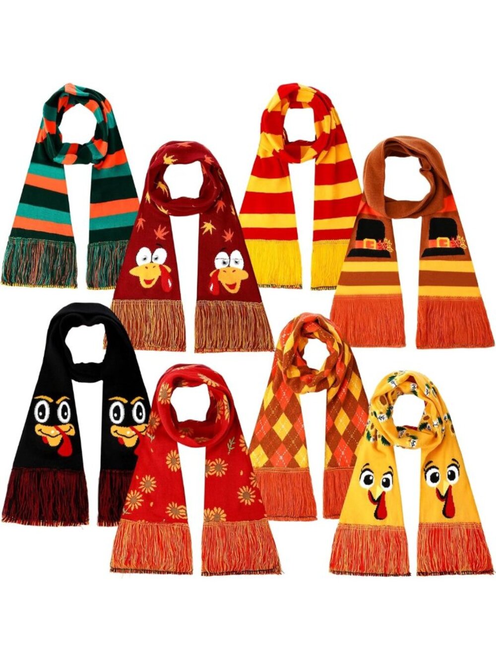 Cozy Winter Knitted Scarves Set - 8 Pcs with Trendy Tassels for Warmth & Style
